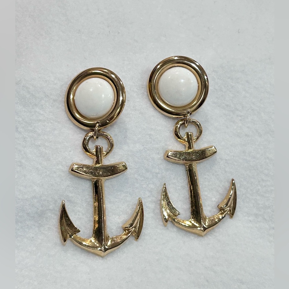 Gold Anchor Drop Earrings